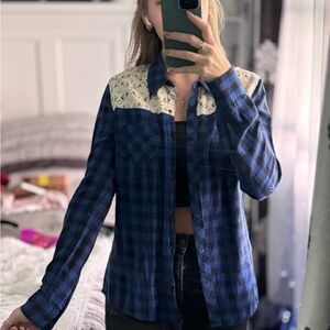 Blue and Cream Women's Plaid Shirt